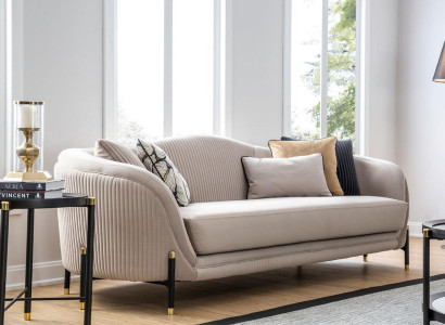 Sofa 3 Seater Upholstered Sofa Beige Textile Seat Design Couch Sofas Fabric Modern new